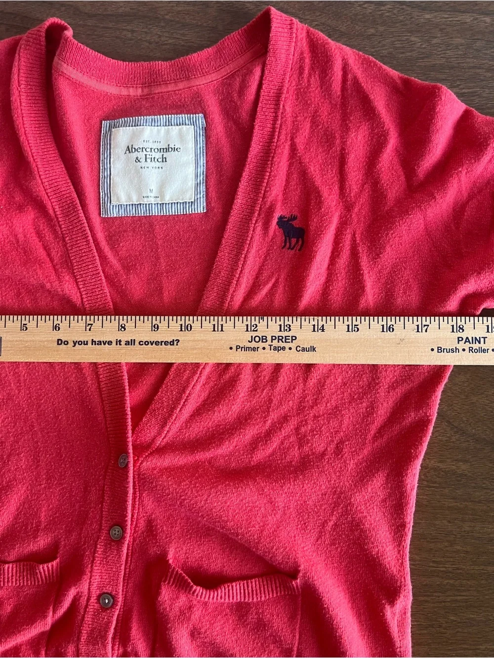 VTG Abercrombie & Fitch Cardigan M Fuschia Moose Button Front Pockets Preppy Y2K